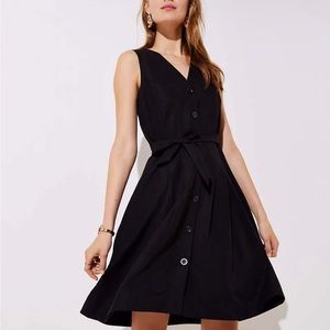Loft Button Down Pocket Flare Dress in black